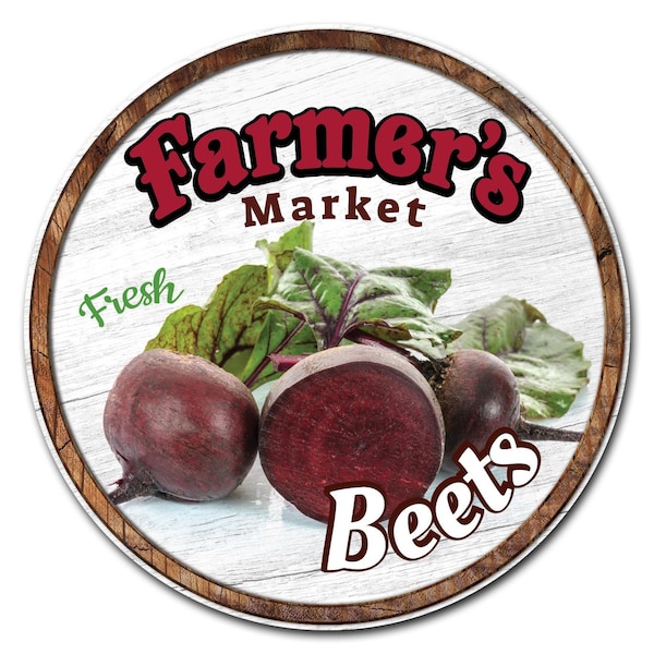 Corrugated Plastic Sign With Stakes 24in Circular-Farmers Market Beets, C-24-CIR-WS-Beets